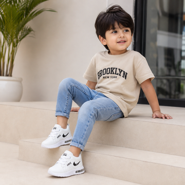 Kids White Air Sole Casual Sneakers | Stylish Lace-Up Sports Shoes