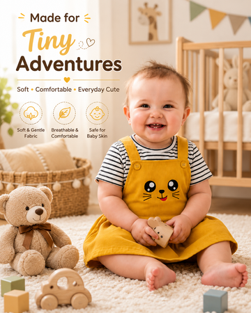 Girls Cotton Dungaree Dress with Striped T-Shirt | Cute Casual Outfit