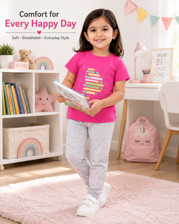 Girls Printed Cotton T-Shirt & Jogger Pants Co-Ord Set | Casual Kids Outfit
