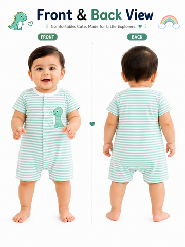 KriandKay Baby Half Romper – Striped Dino Print (9 Months)