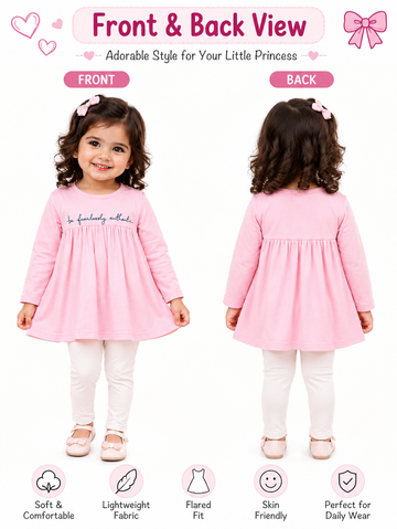 KriandKay Girls Pink Printed Tunic Top with Leggings Set