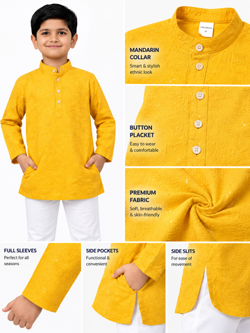 KriandKay Boys Yellow Embroidered Kurta Pajama Set