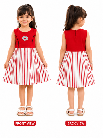 KriandKay Girls Sleeveless Striped Flower Print Dress