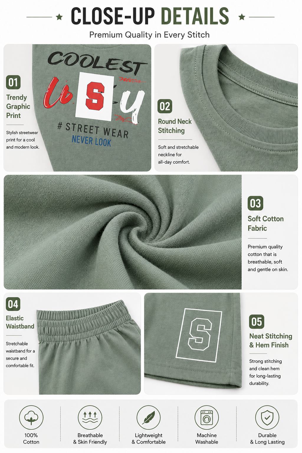 Boys Printed Cotton T-Shirt & Shorts Co-Ord Set | Casual Summer Outfit for Kids