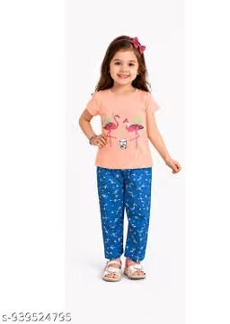 Girls Printed Cotton T-Shirt & Pants Co-Ord Set | Casual Kids Outfit