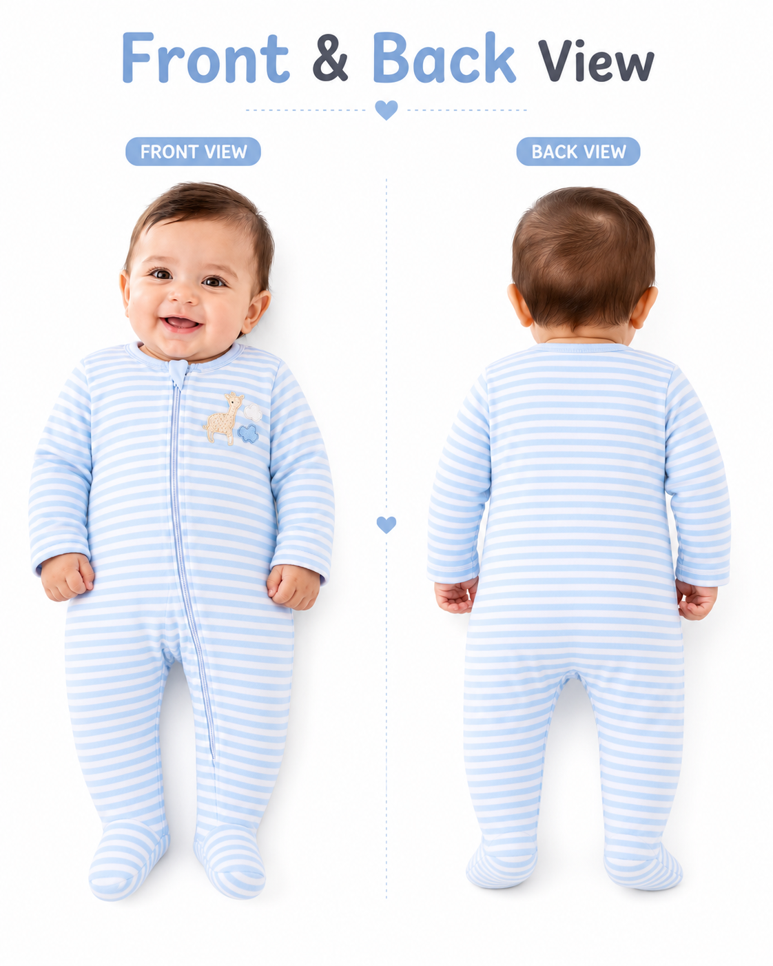 Baby Cotton Full Sleeve Sleepsuit with Front Zip | Soft & Comfortable Baby Romper