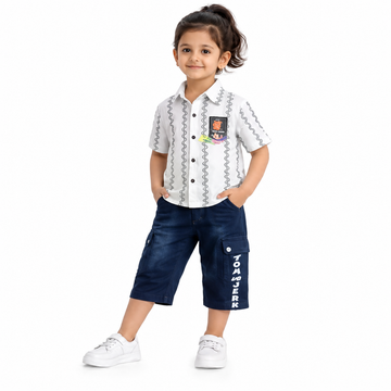 Boys Printed Cotton Shirt & Capri Set | Casual Kids Co-Ord Outfit