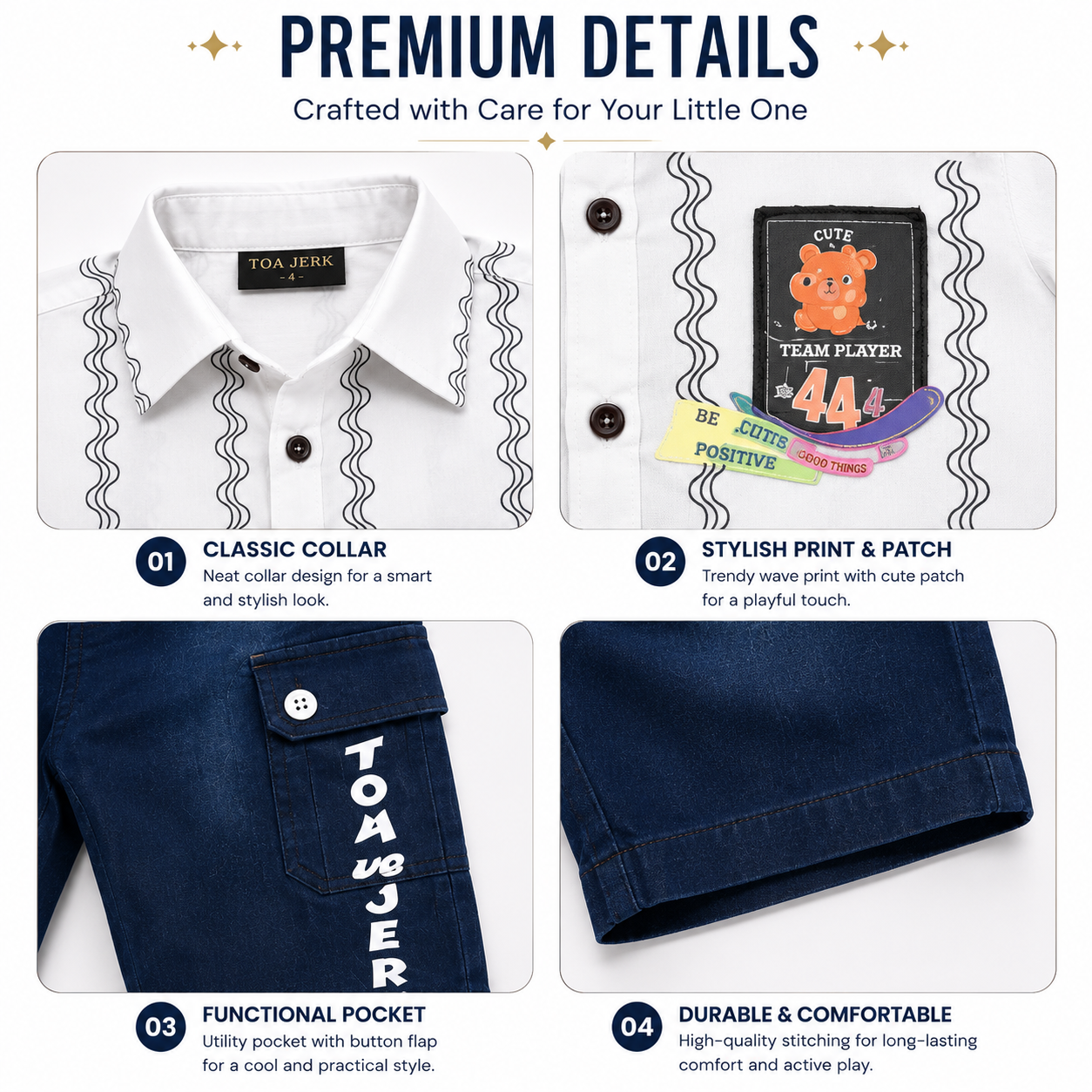 Boys Printed Cotton Shirt & Capri Set | Casual Kids Co-Ord Outfit