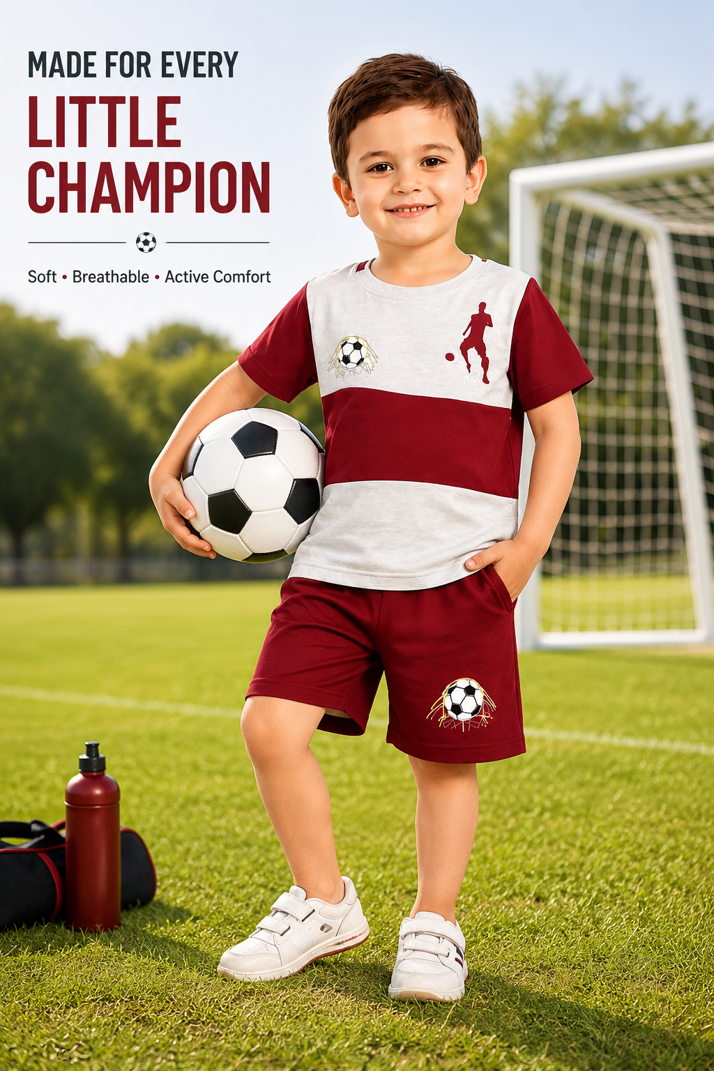 Boys Football Printed Cotton T-Shirt & Shorts Co-Ord Set | Sports Casual Outfit