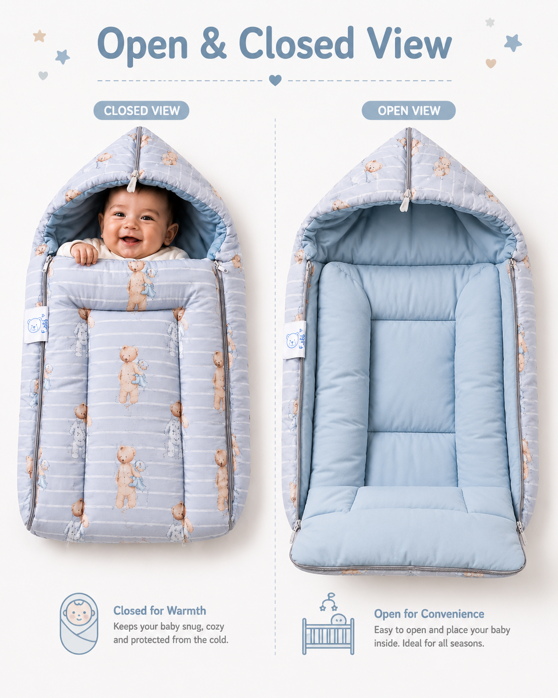 Hooded Sleeping Bag & Carry Nest | Soft Cotton Baby Wrapper with Zip