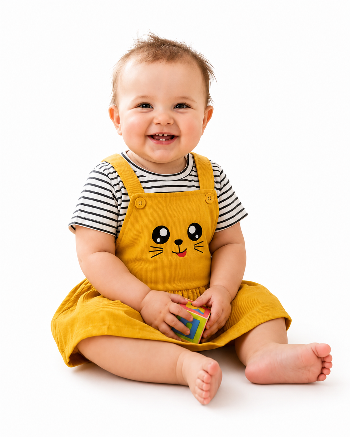 Girls Cotton Dungaree Dress with Striped T-Shirt | Cute Casual Outfit