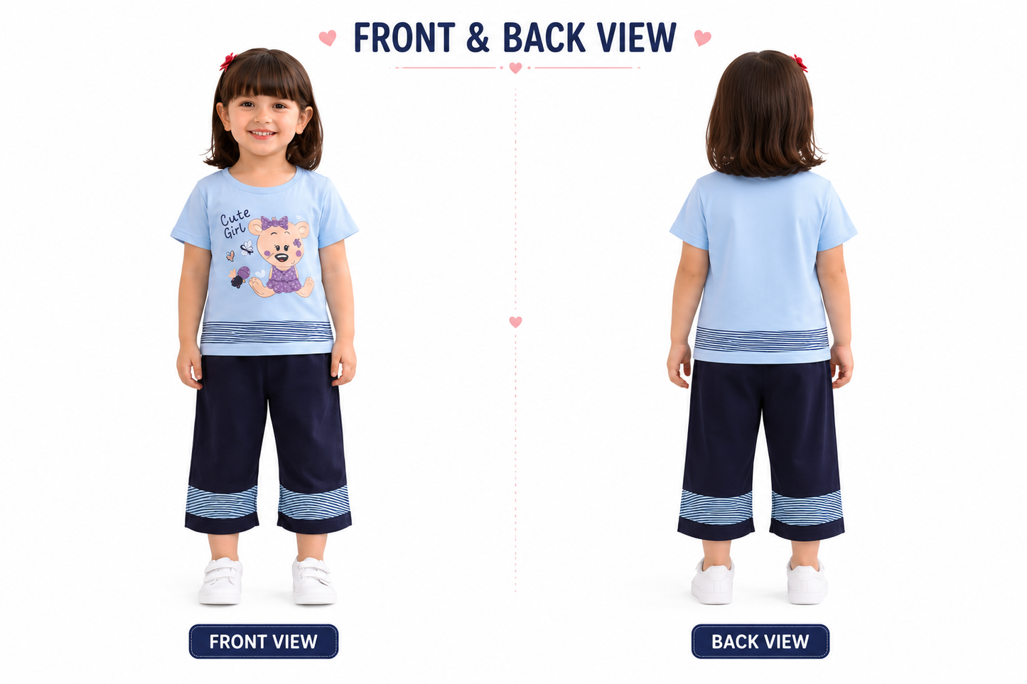 Girls Cute Bear Printed Cotton T-Shirt & Palazzo Co-Ord Set | Casual Kids Outfit