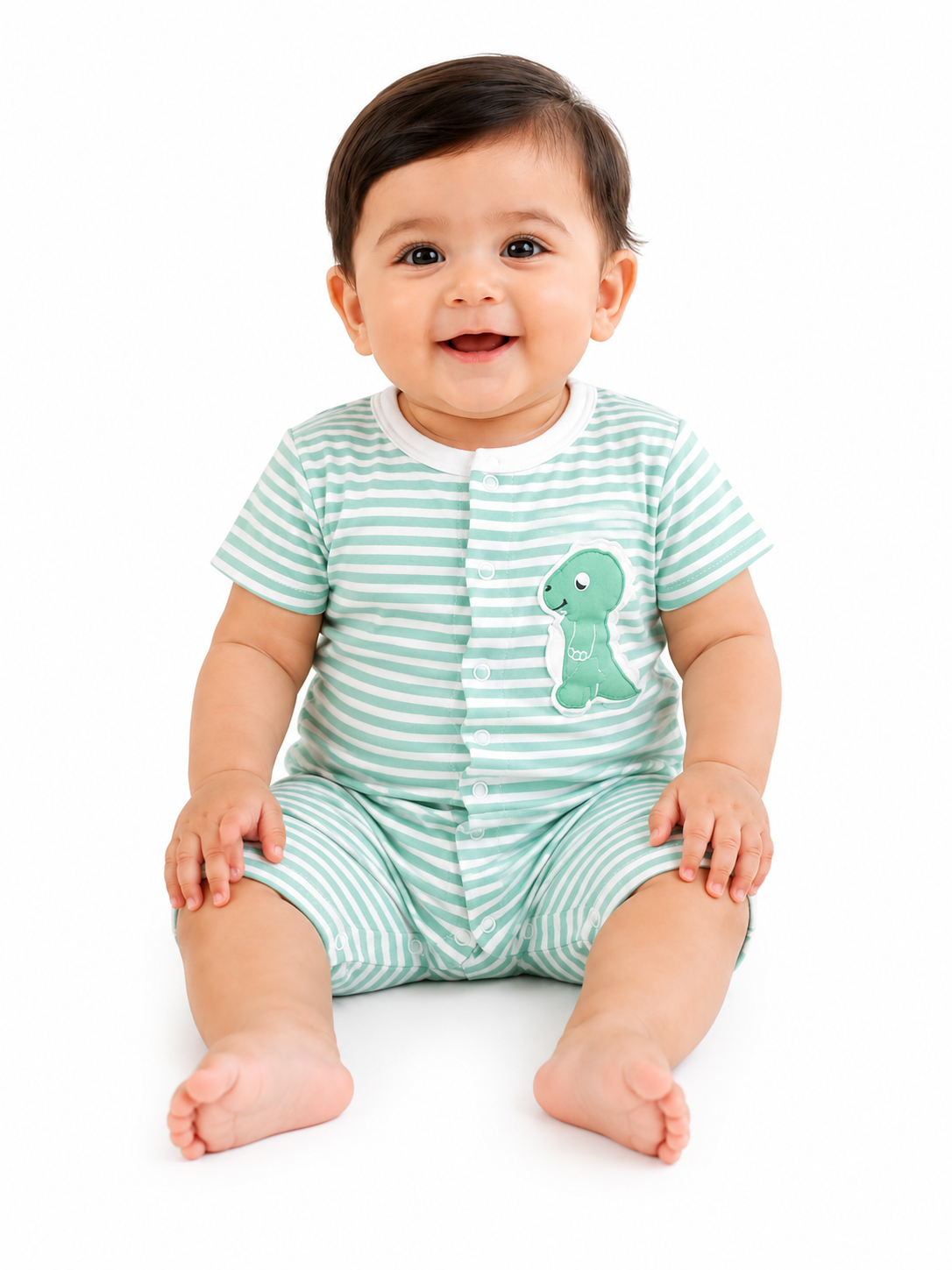 KriandKay Baby Half Romper – Striped Dino Print (9 Months)
