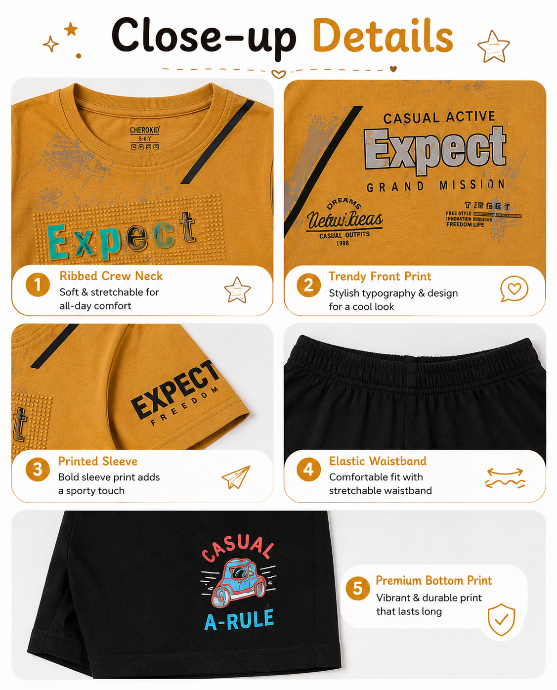 KriandKay Kids Co-ord Set | Boy & Girl T-Shirt with Half Pant Combo | Soft Cotton Casual Wear for Toddlers & Kids (2 to 5 Years)