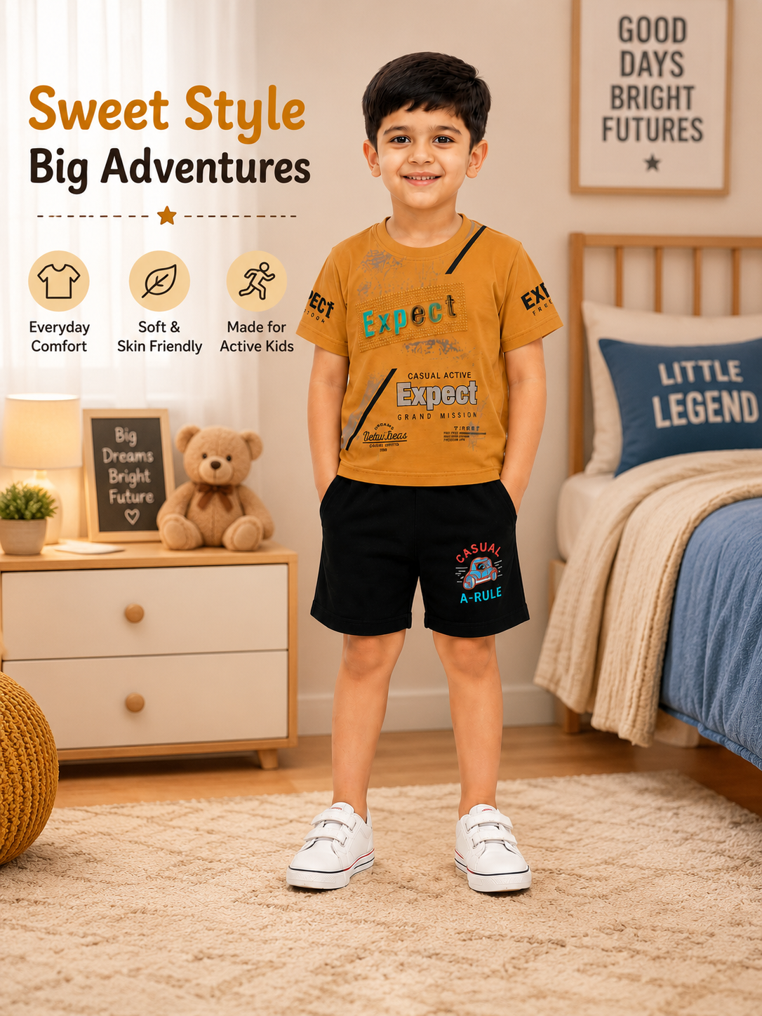 KriandKay Kids Co-ord Set | Boy & Girl T-Shirt with Half Pant Combo | Soft Cotton Casual Wear for Toddlers & Kids (2 to 5 Years)