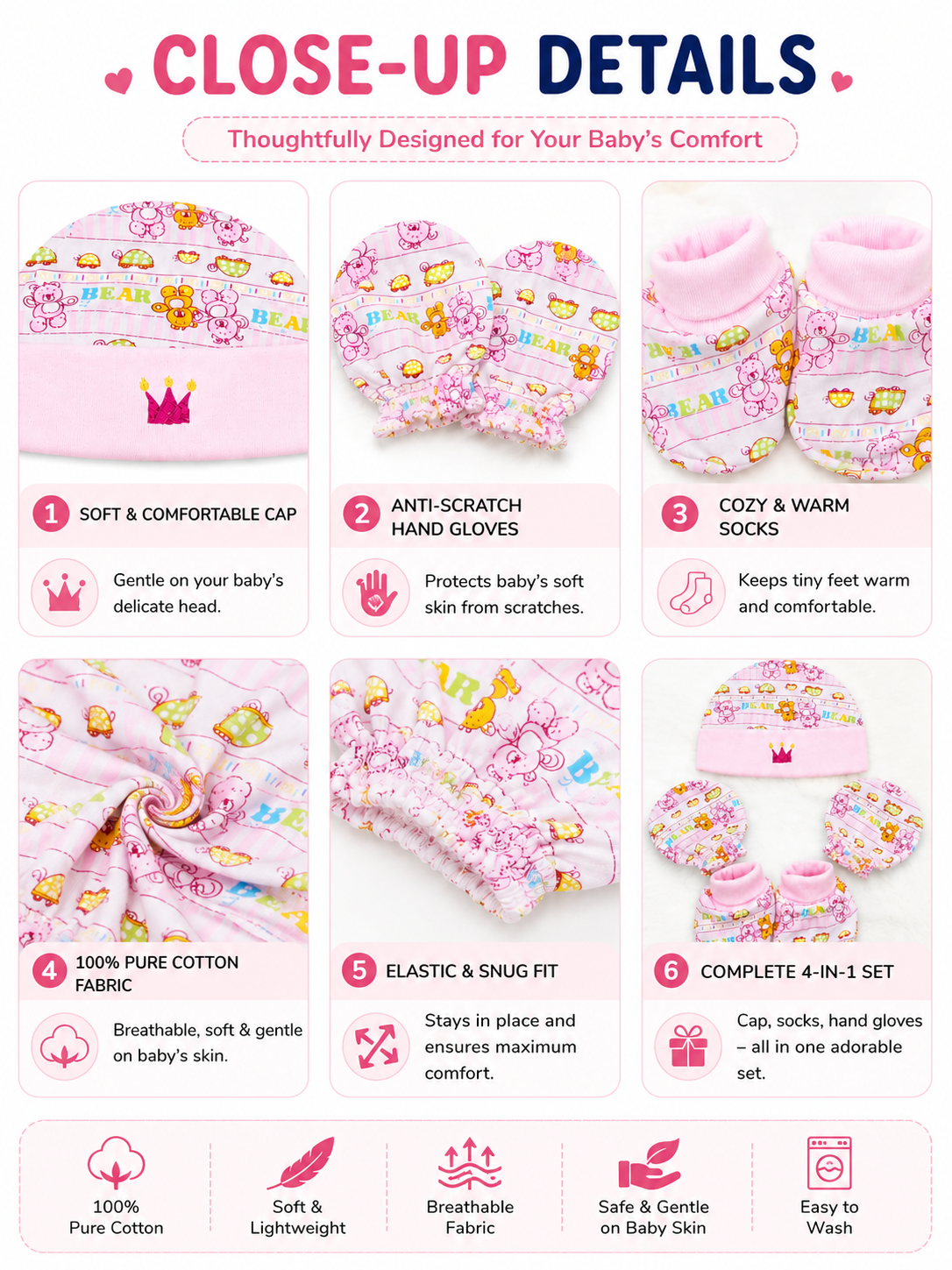 KriandKay New Born Baby Cap, Socks & Hand Gloves Set