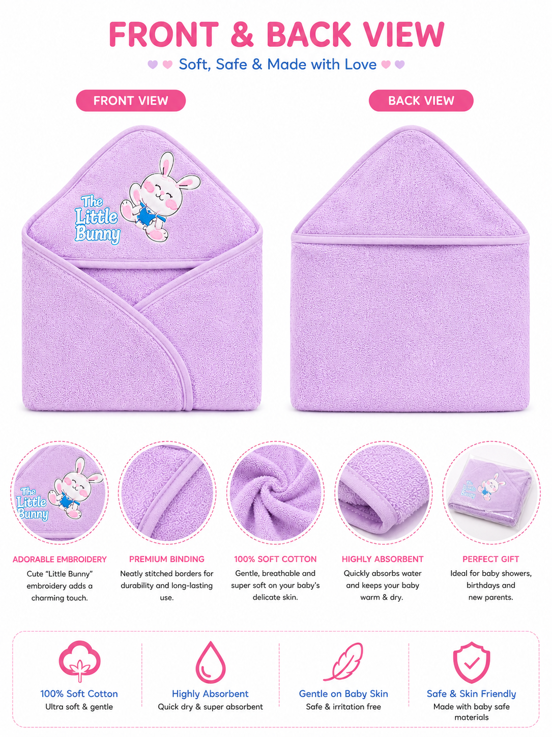 KriandKay Little Bunny Baby Hooded Towel