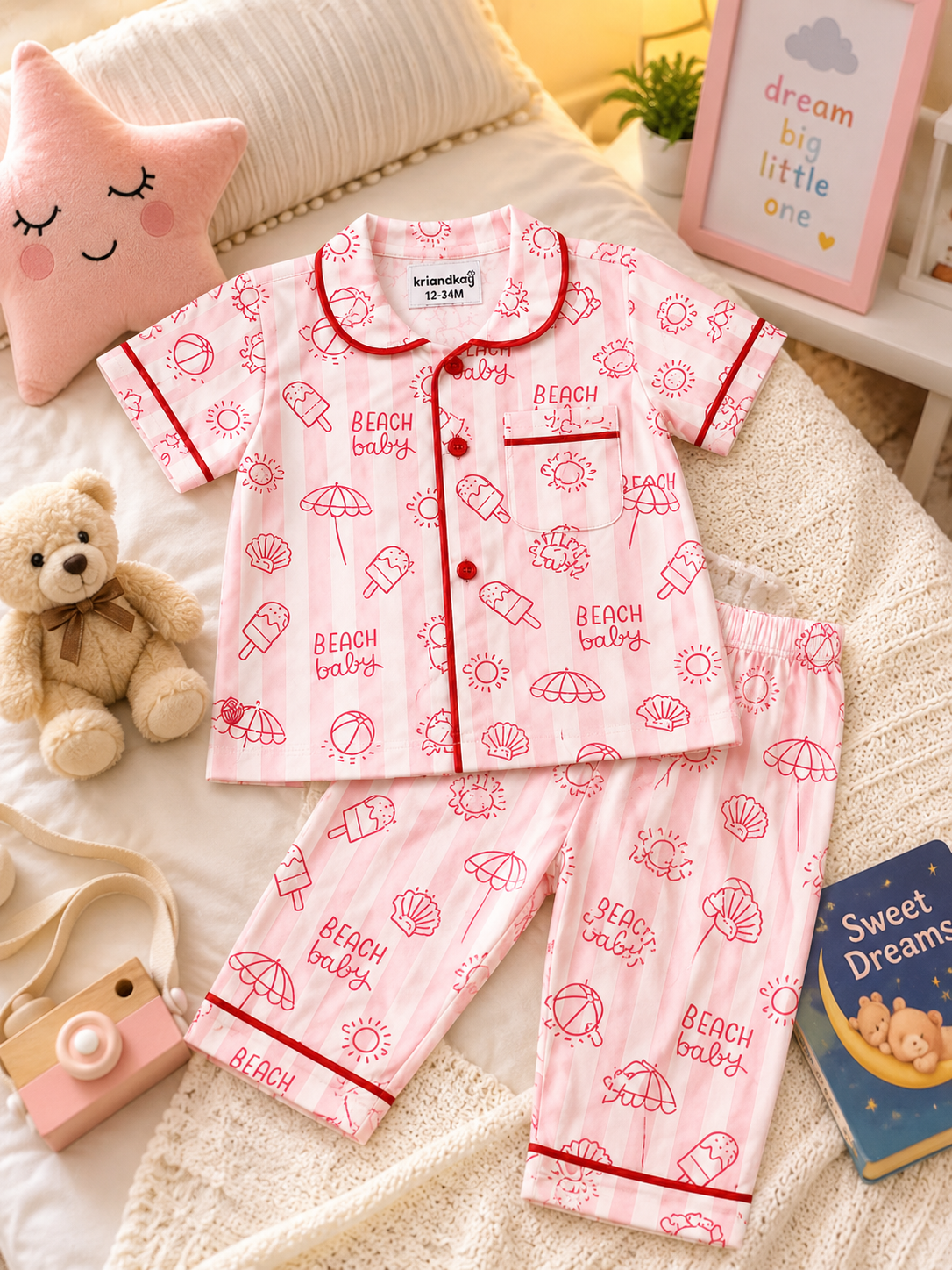 KriandKay Beach Baby Print Night Suit for Babies (12-34 Months)