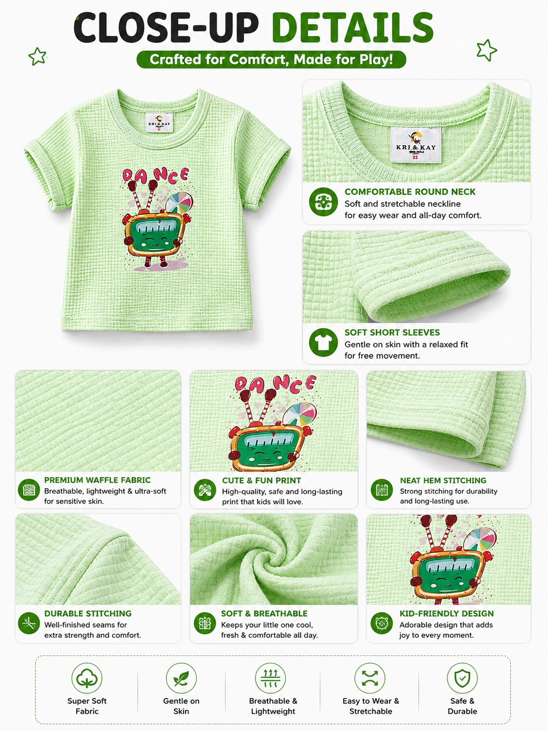 KriandKay Baby Ribbed Dance Print T-Shirt & Shorts Set
