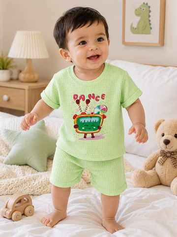 KriandKay Baby Ribbed Dance Print T-Shirt & Shorts Set