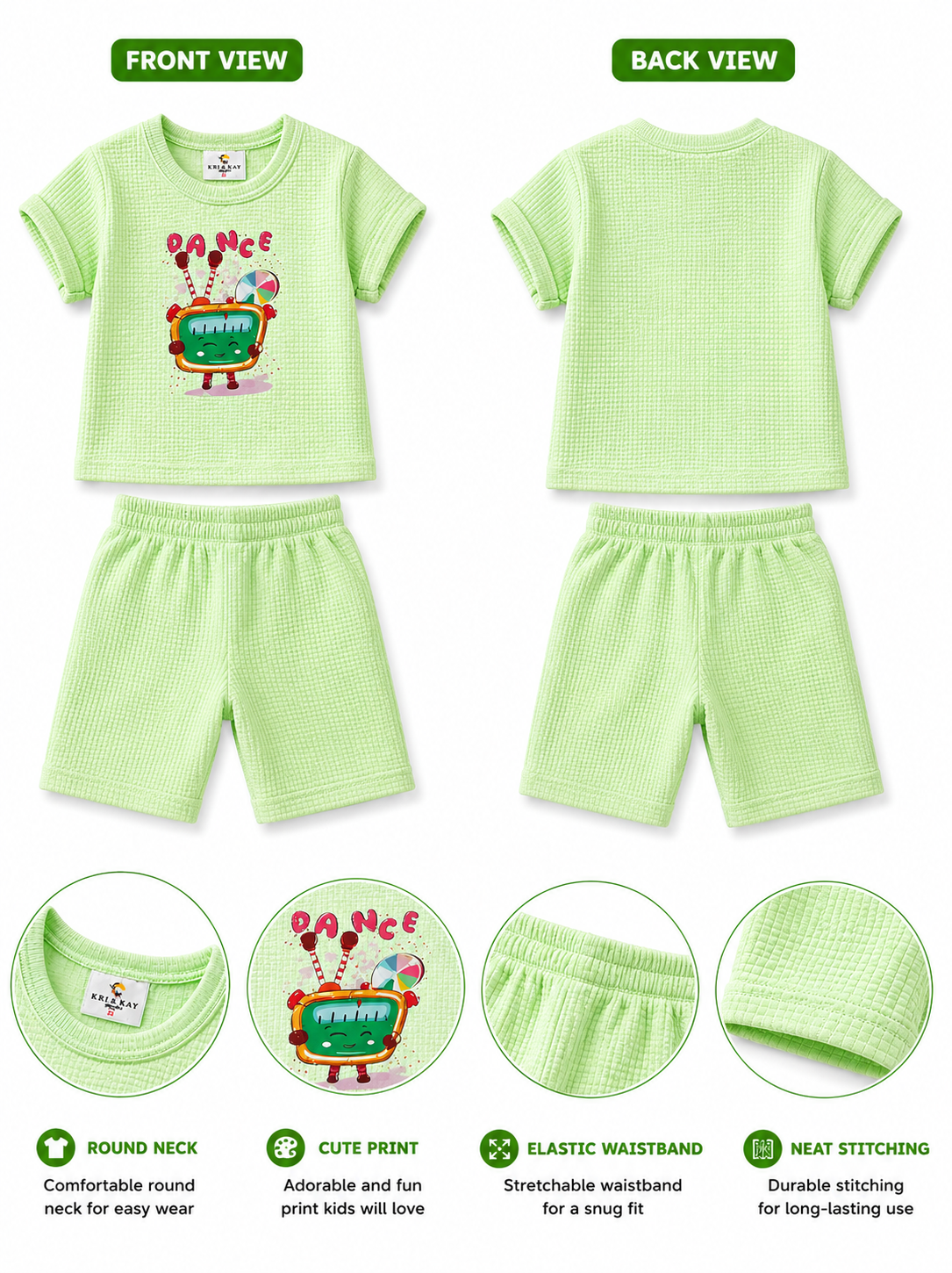 KriandKay Baby Ribbed Dance Print T-Shirt & Shorts Set