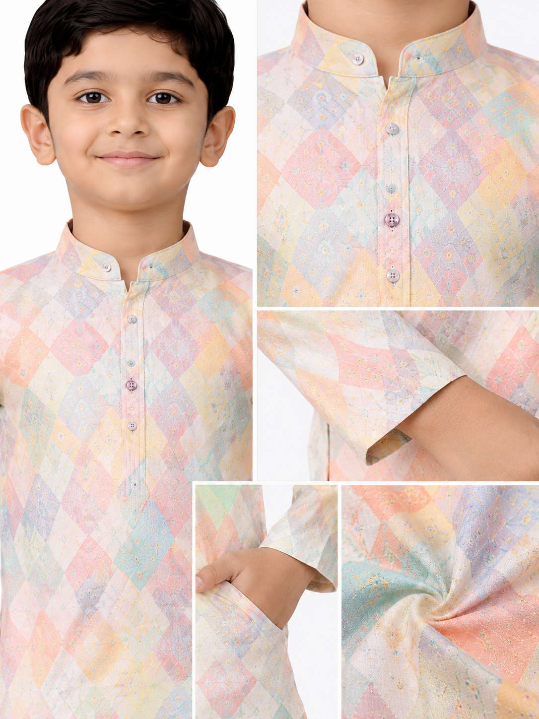 KriandKay Boys Multicolor Diamond Print Kurta Pajama Set