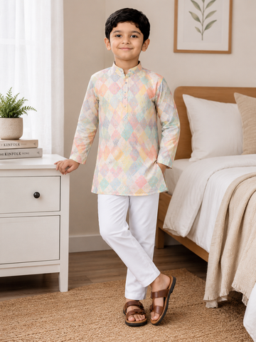KriandKay Boys Multicolor Diamond Print Kurta Pajama Set
