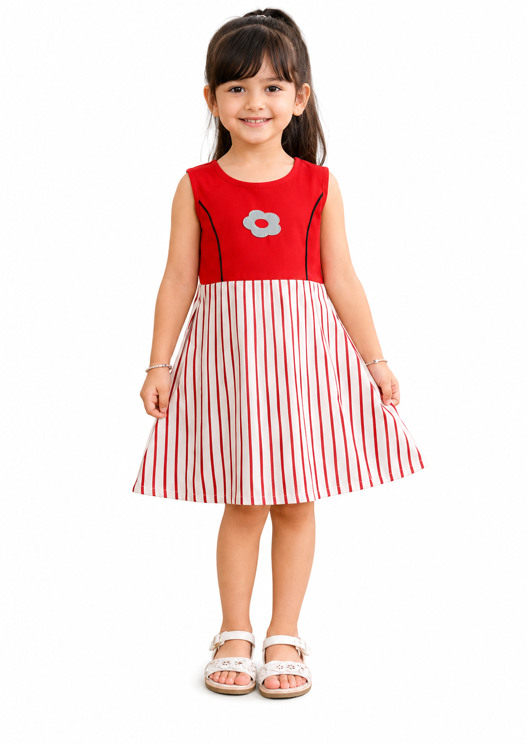 KriandKay Girls Sleeveless Striped Flower Print Dress