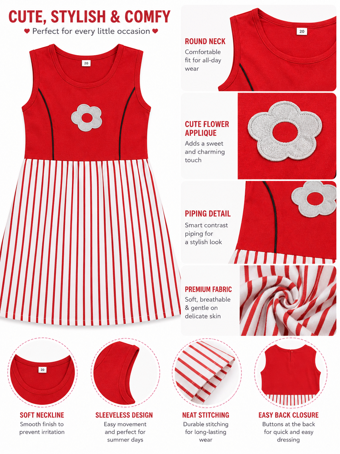 KriandKay Girls Sleeveless Striped Flower Print Dress