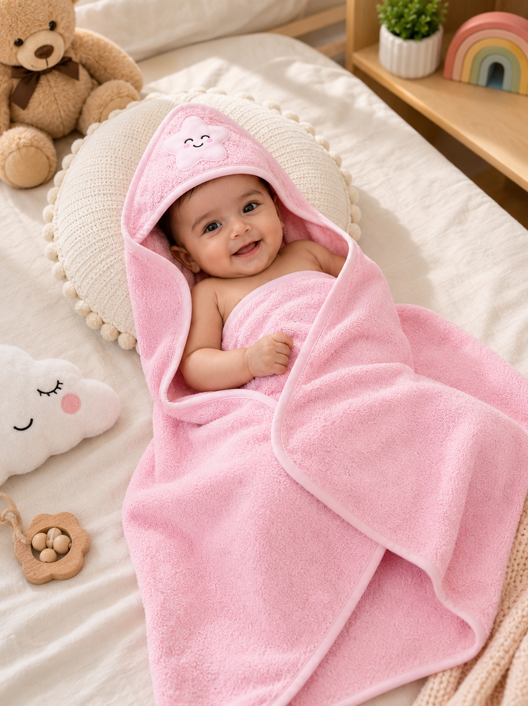 KriandKay Baby Hooded Towel – Soft Cotton, Star Design