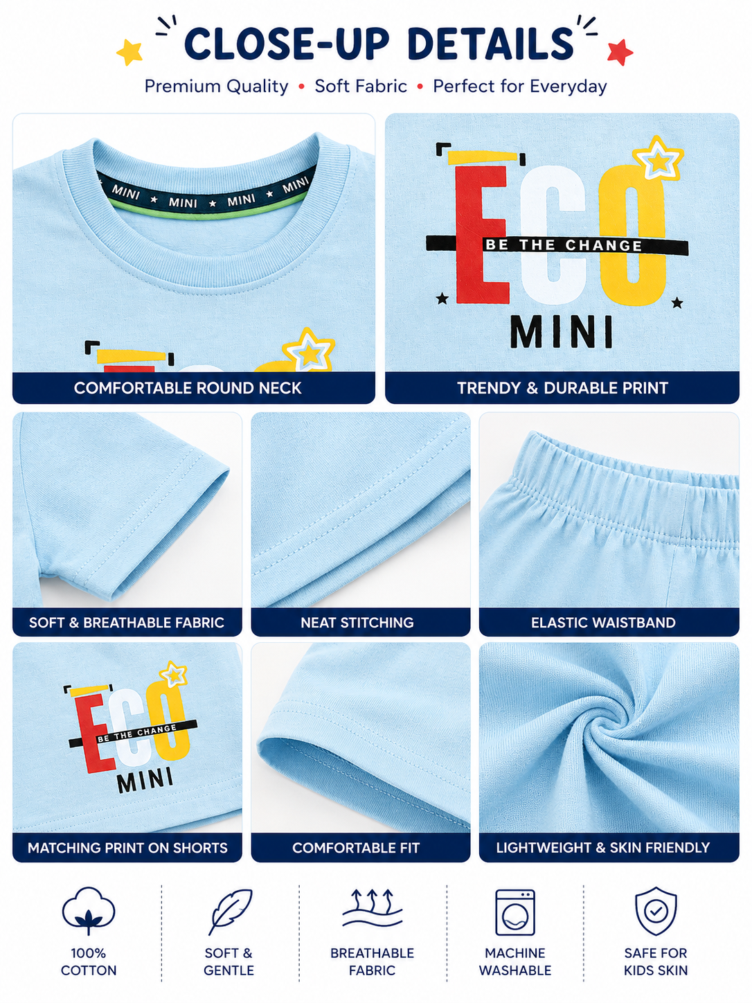 KriandKay Boys Eco Mini Printed T-Shirt & Shorts Co-ord Set