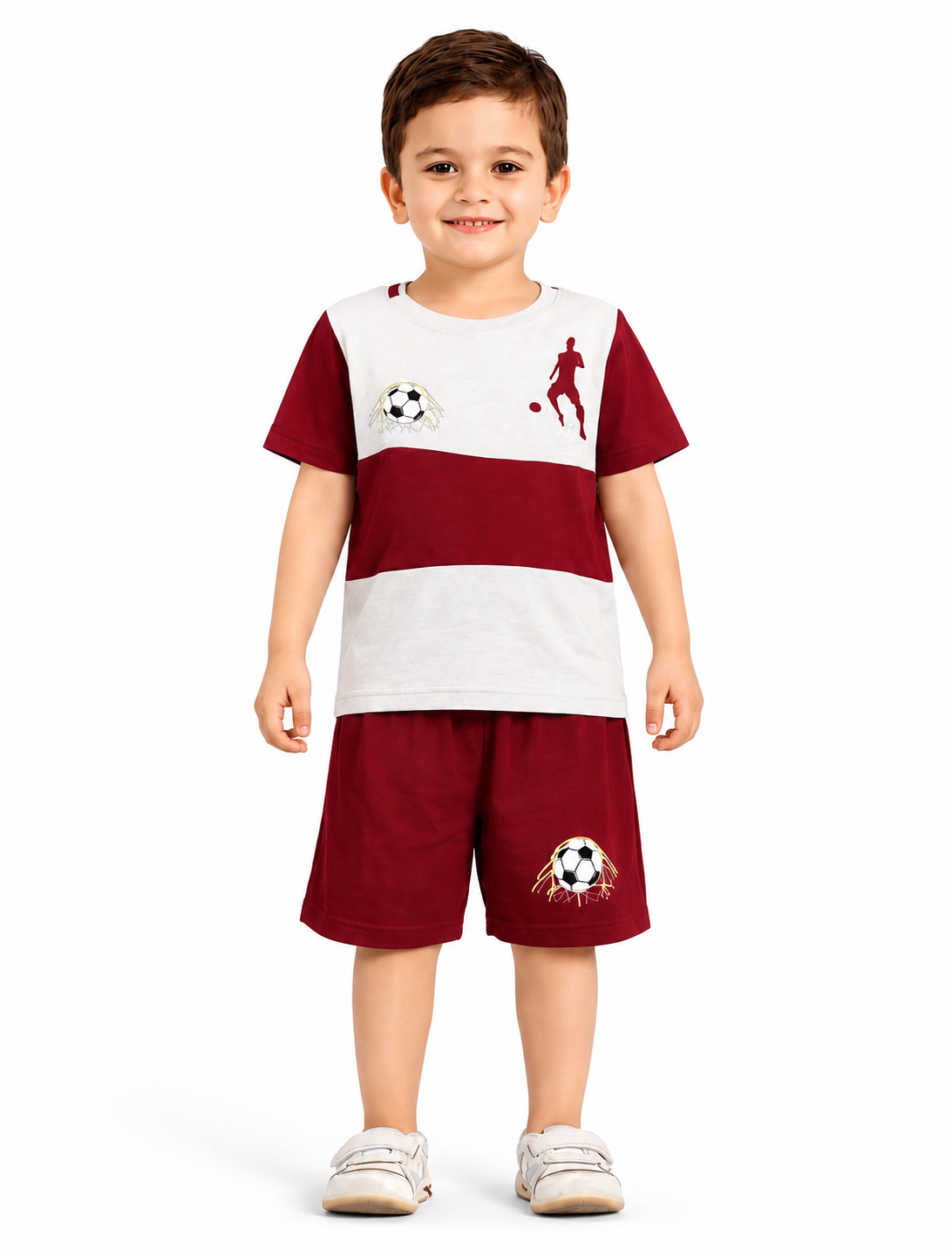 Boys Football Printed Cotton T-Shirt & Shorts Co-Ord Set | Sports Casual Outfit