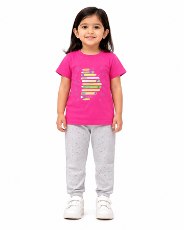 Girls Printed Cotton T-Shirt & Jogger Pants Co-Ord Set | Casual Kids Outfit