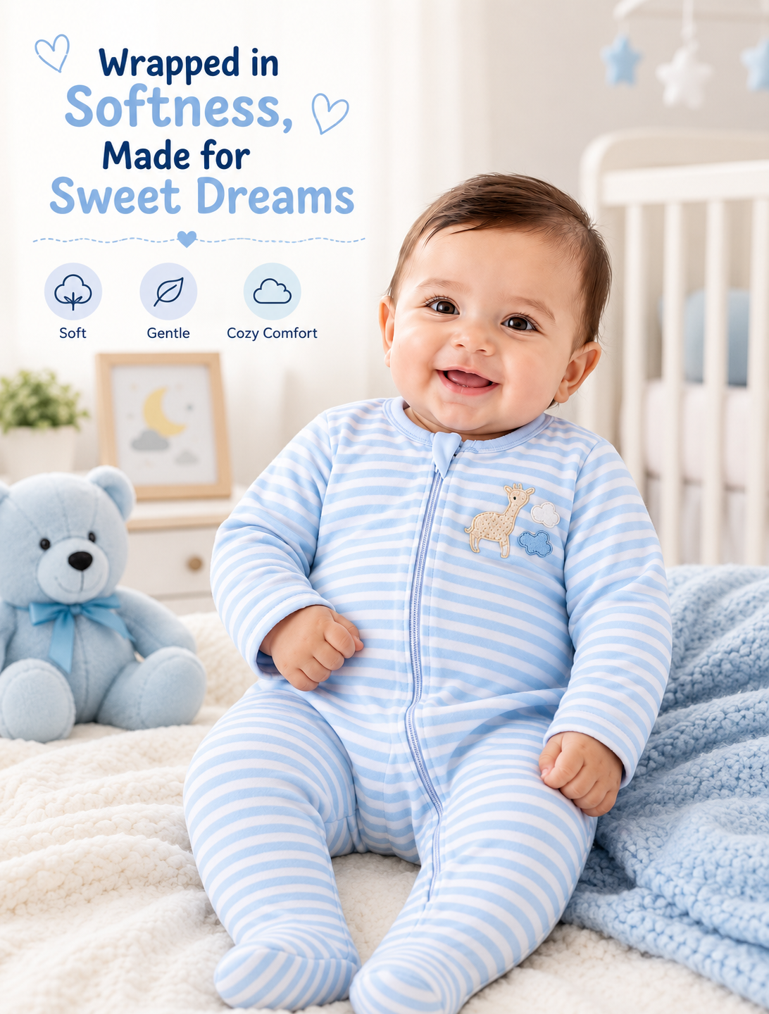 Baby Cotton Full Sleeve Sleepsuit with Front Zip | Soft & Comfortable Baby Romper