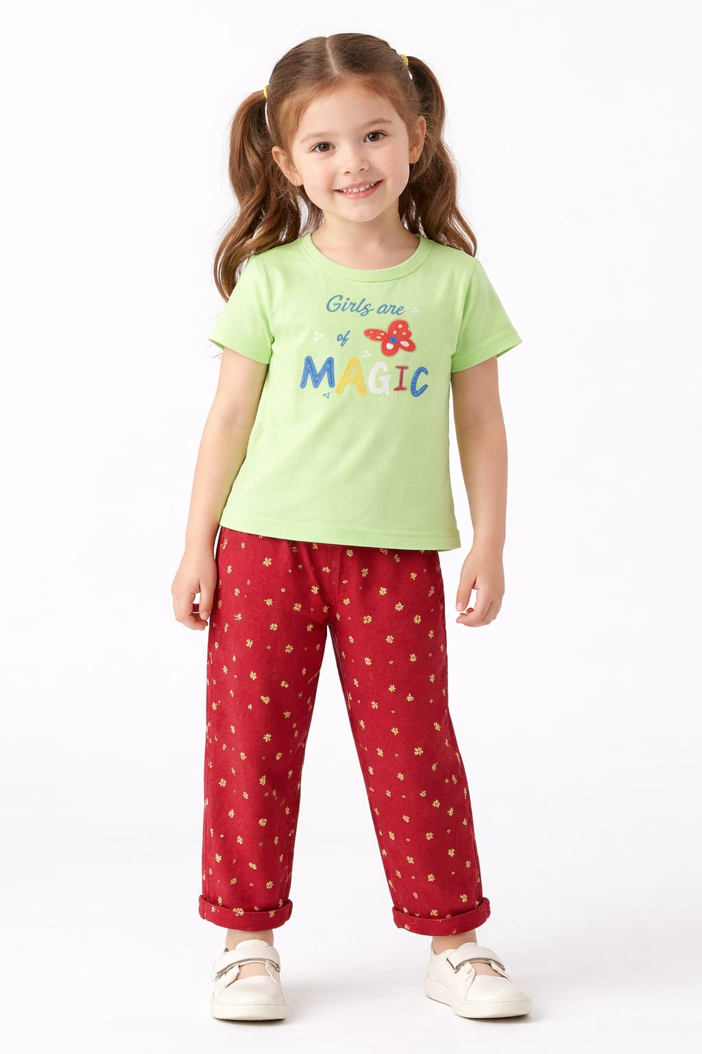 Girls "Magic" Cotton T-Shirt & Printed Pant Co-Ord Set