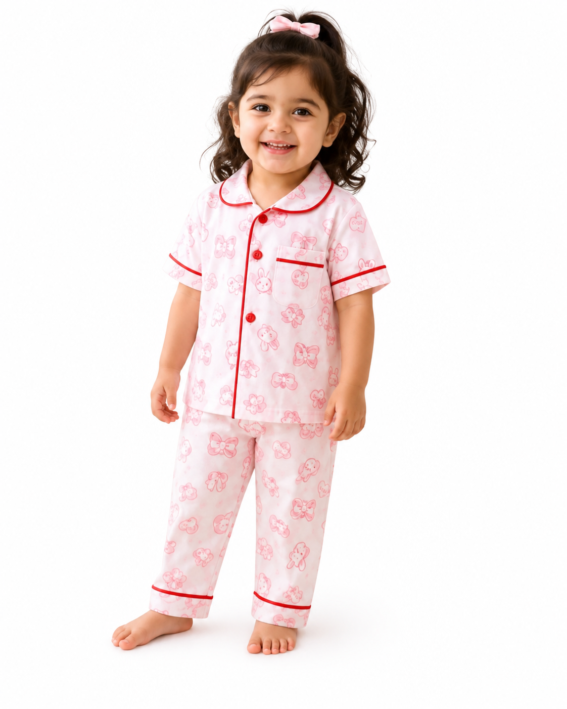 Girls Cotton Printed Night Suit Set | Soft Half Sleeve Shirt & Pyjama Sleepwear