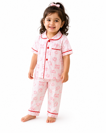 Girls Cotton Printed Night Suit Set | Soft Half Sleeve Shirt & Pyjama Sleepwear