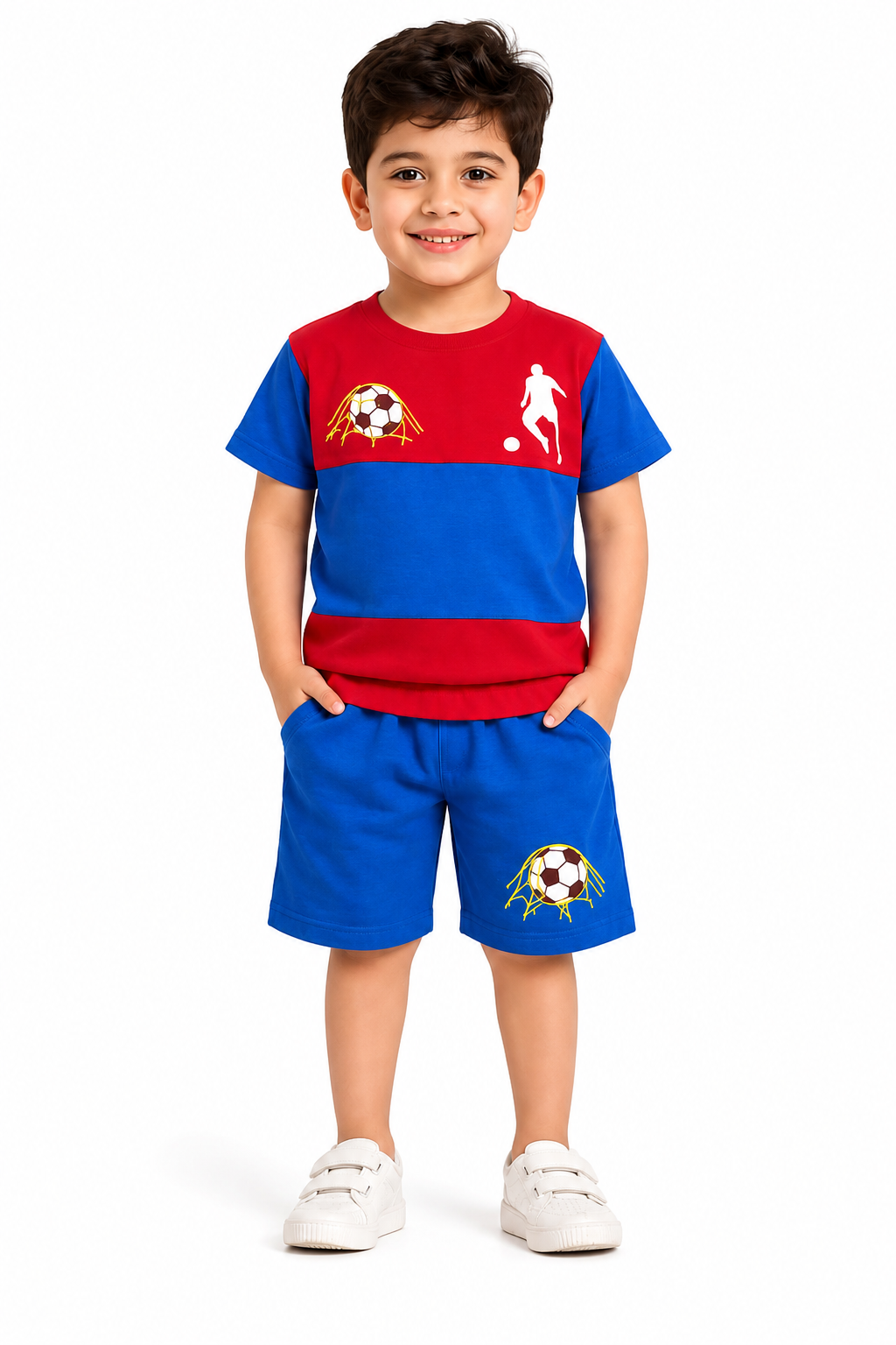 Boys Football Printed Cotton T-Shirt & Shorts Co-Ord Set | Sports Casual Outfit