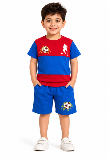 Boys Football Printed Cotton T-Shirt & Shorts Co-Ord Set | Sports Casual Outfit