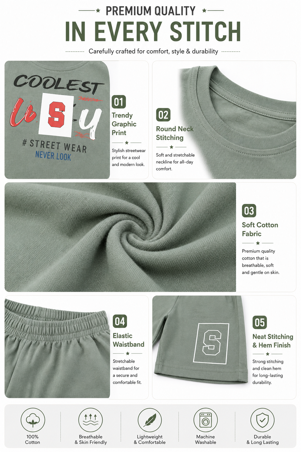 Boys Printed Cotton T-Shirt & Shorts Co-Ord Set | Casual Summer Outfit for Kids