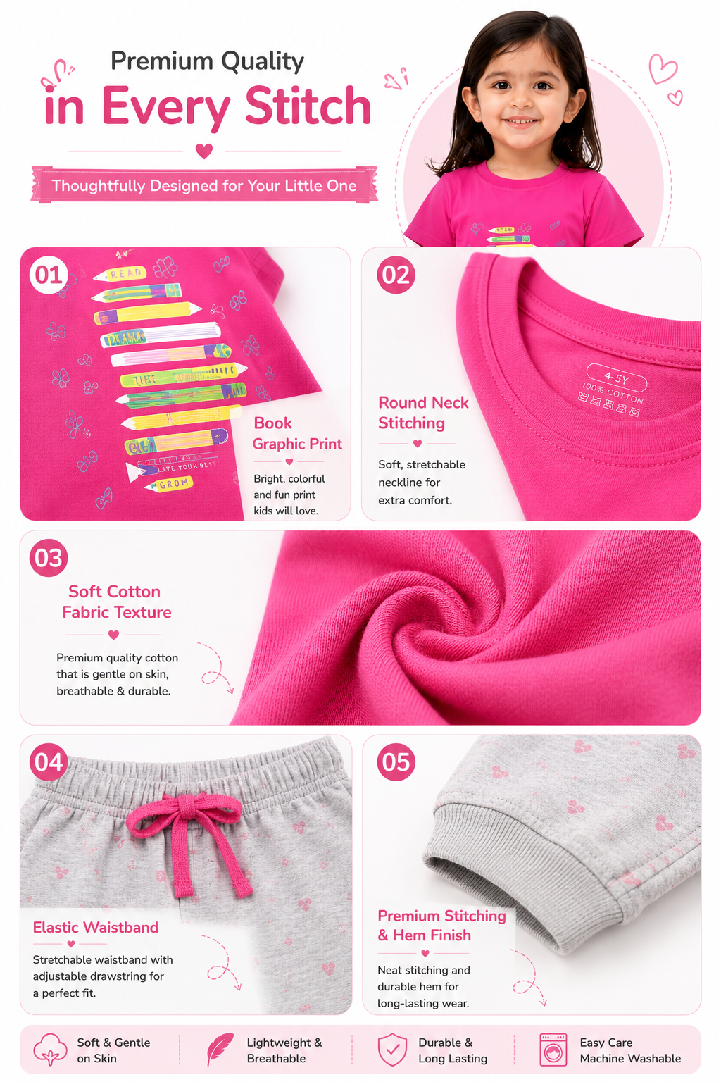 Girls Printed Cotton T-Shirt & Jogger Pants Co-Ord Set | Casual Kids Outfit