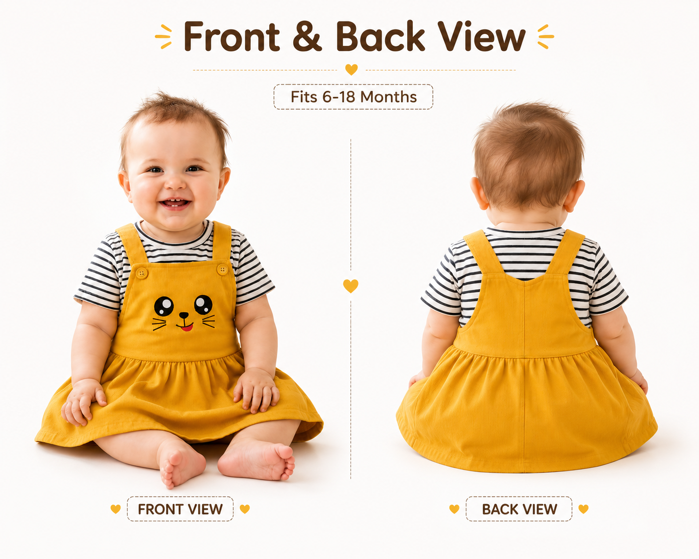 Girls Cotton Dungaree Dress with Striped T-Shirt | Cute Casual Outfit